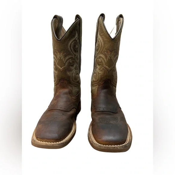 Old West Boys Brown Cowboy Boots 13.5 - Picture 3 of 12